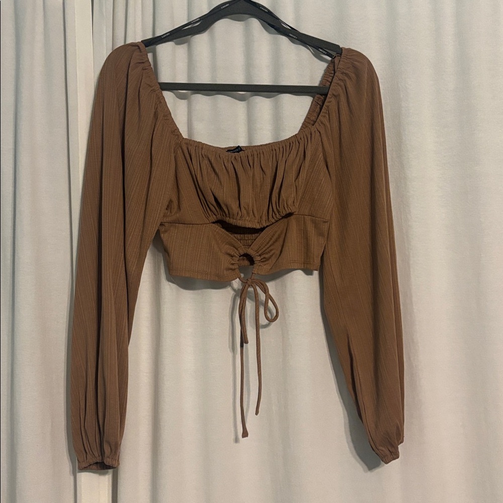 Lace Up Peasant Cropped Top